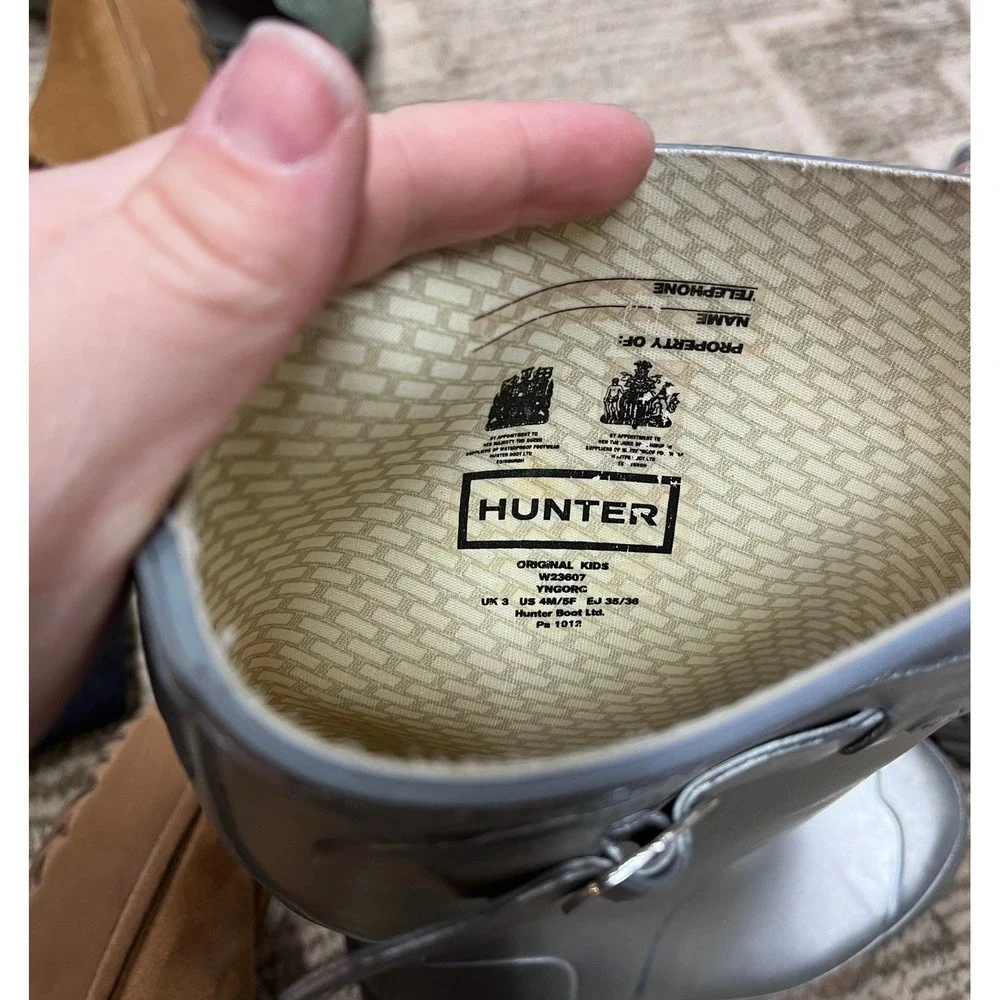 Hunter Original Tall Silver Metallic Rain Boots Big‎ Kids 4M/5F